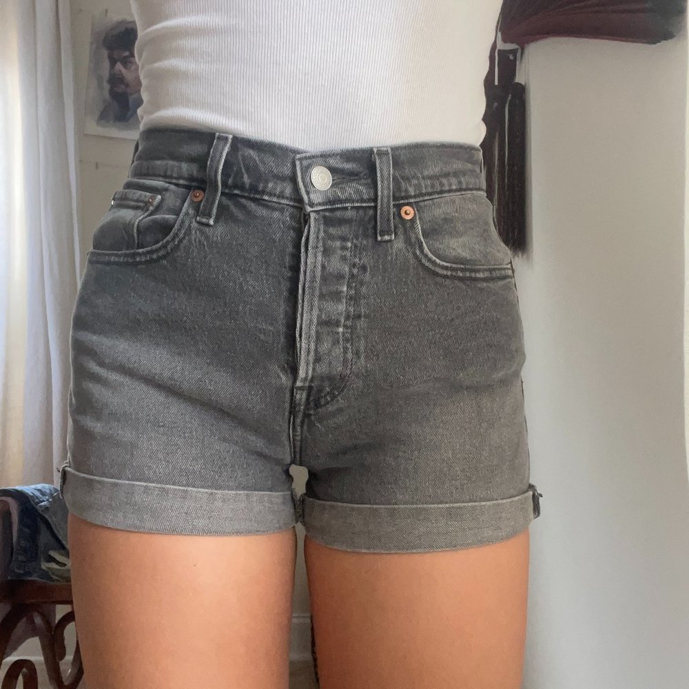 Levi's Gray Denim Shorts - Roll Cuff Washed Black Gray